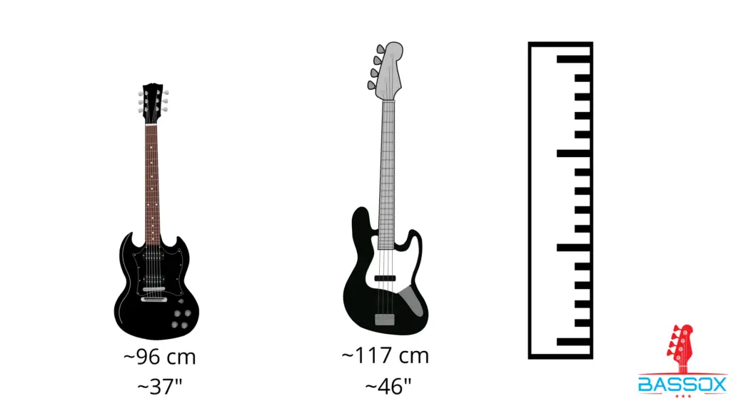 length comparison of electric guitar and bass guitar