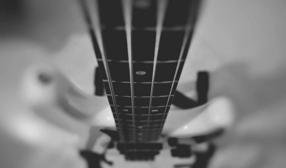 long bass guitar with neck seen from above