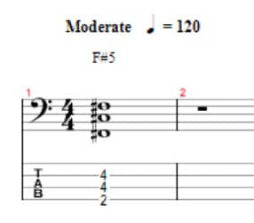 F# power chord with octave bass tab