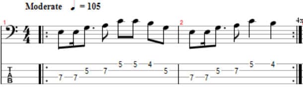 melodic bass line using fourth, 8th and 16th notes