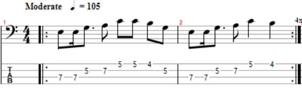 melodic bass line using fourth, 8th and 16th notes