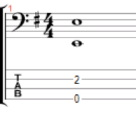 Tab and notation for tuning a bass back to E standard