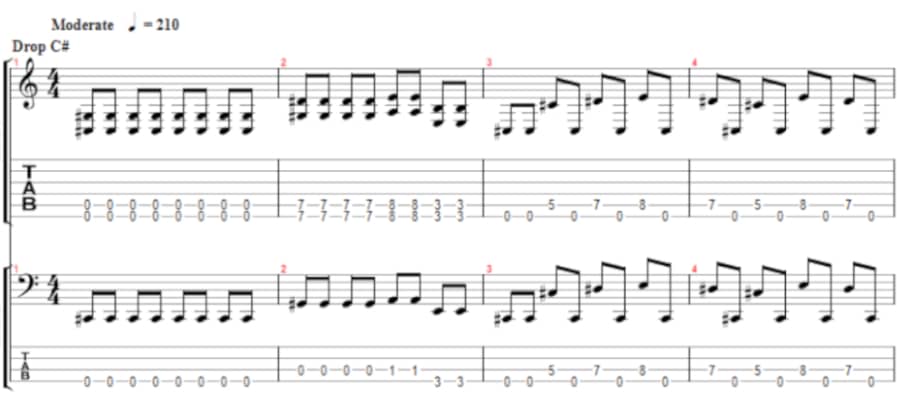 bass and guitar notation in drop C#