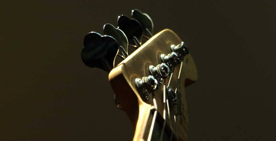 headstock of deadtuned bass guitar