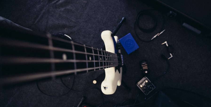bass guitar with equipment and pedals