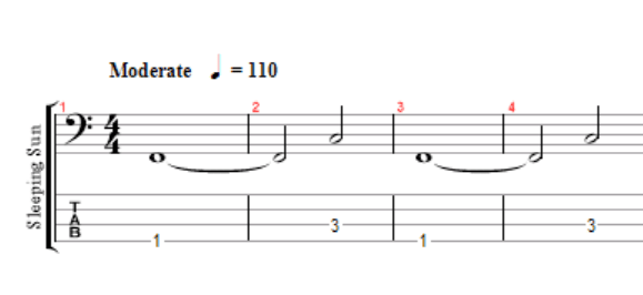 bass notes for verse of sleeping sun by nightwish