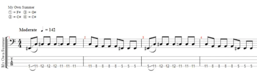 deftones - my own summer bass tab