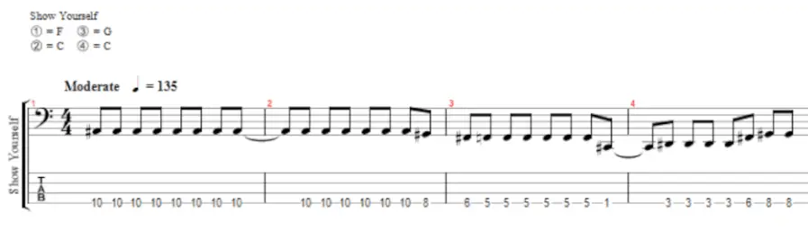 metal bassline tablature for show yourself by mastodon