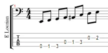 E locrian metal bass scale guitar notation and tab