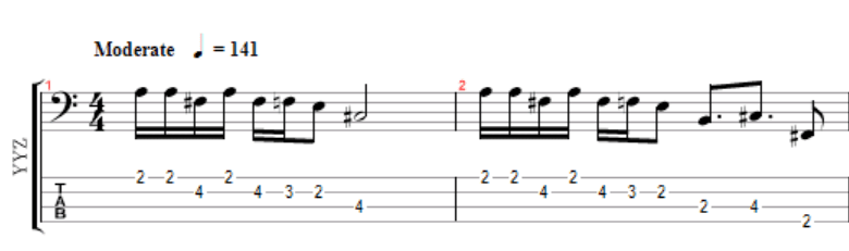 YYZ by rush main riff bas tab