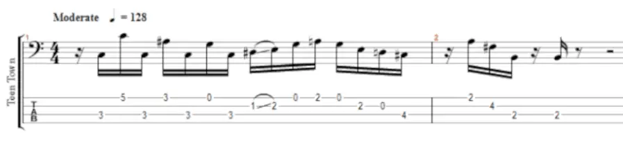 teen town jaco pastorius bassline tab