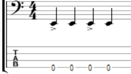 basic bass groove in 4-4 time with accented notes