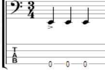 bass groove in 3-4 time with accented first note
