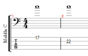 middle C sheet music for 4-string bass guitar