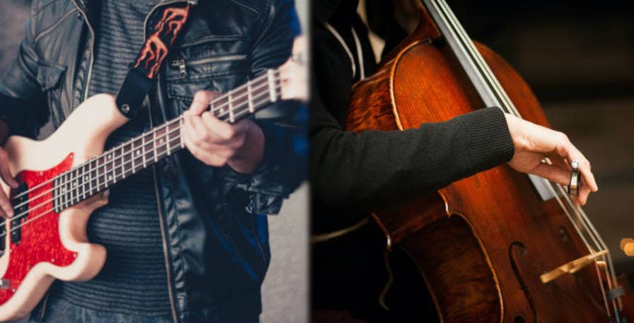 cello player and bass guitar player side by side