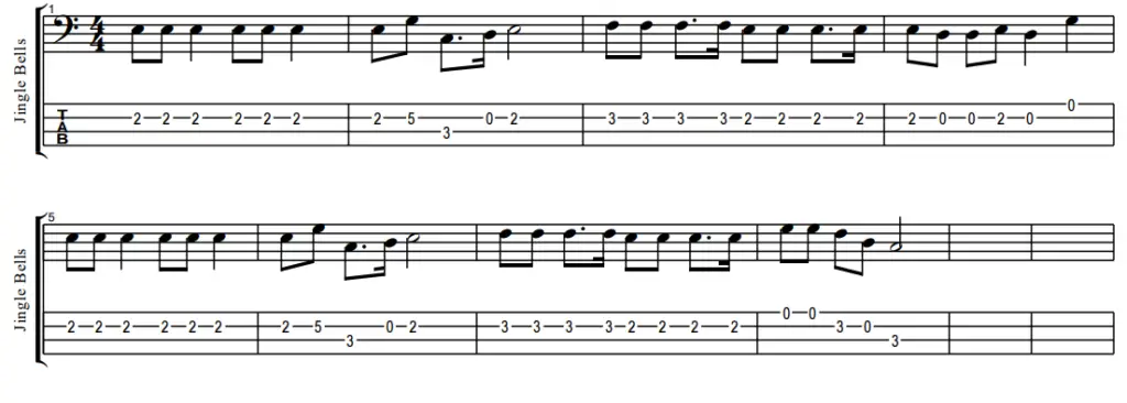 first part of jingle bells bass guitar tab and sheet music