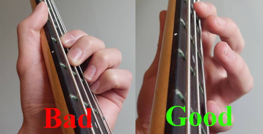 good and bad fretting hand posistion comapred