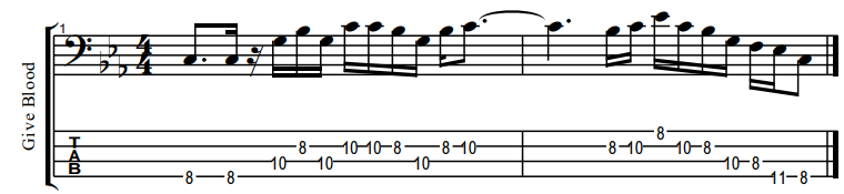 Bass intro tab and sheet music for give blood by pete townshend