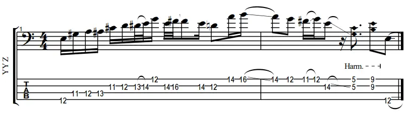 yyz bass lick tab and notation
