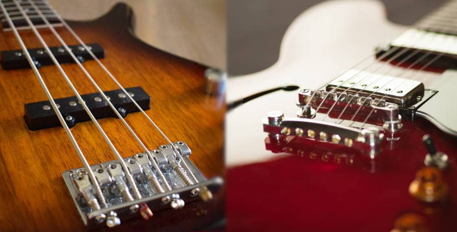 guitar body and bass body laying next to one another