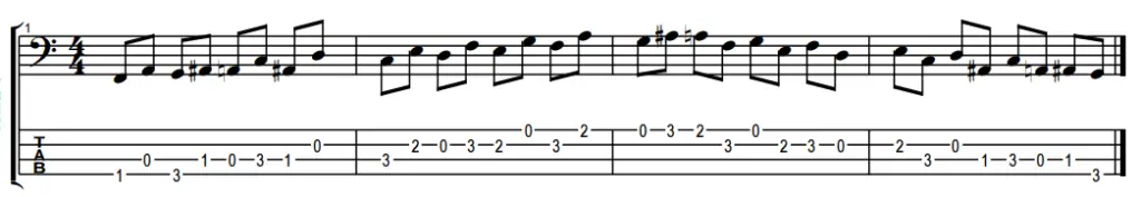 bass exercise playing thirds up and down the F major scale