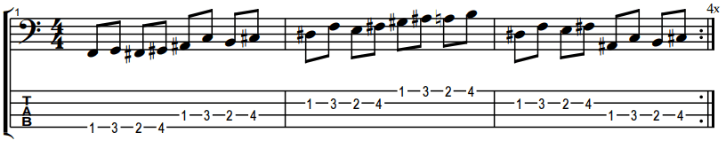 easy bass exercise tab using second intervals