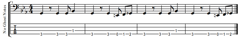 bass tab and notes for bass line without ghost notes