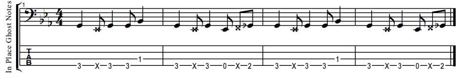 bass tabs bass groove that uses ghost notes in place of melody notes