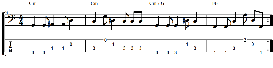 Bass line consisting of single notes tab
