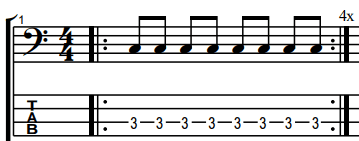 ghost notes bass excercise consisting of just regular 8th notes