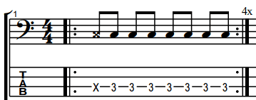Bass tab for exeercise with a single ghost note