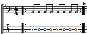 tabs and notes for exercise consisting of just ghost notes