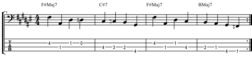 Walking bass exercise 4 tabs for how to shift the octave