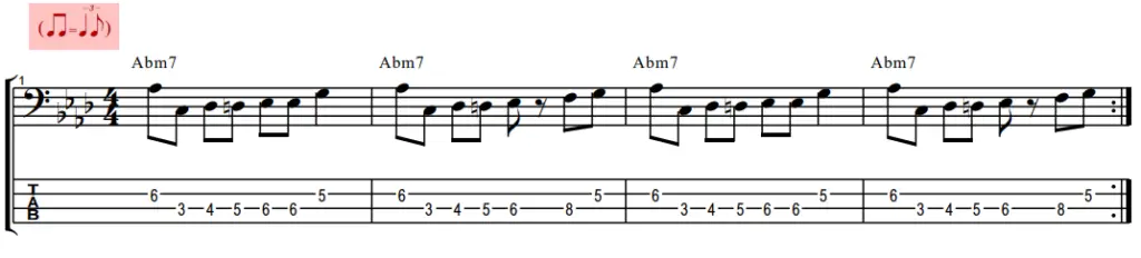 Walking bass exercise 7 rhythm rests and sustained notes tablature