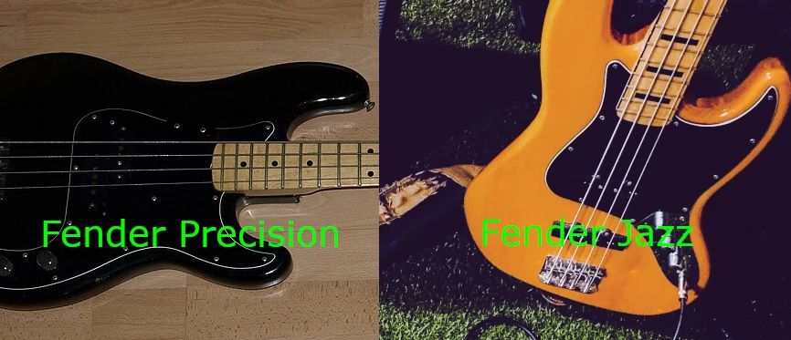 Fender jazz and fender precision jazz side by side