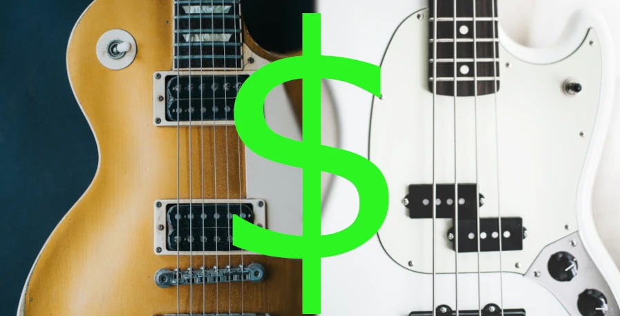 dollar sign layered on top of bass and electric guitar